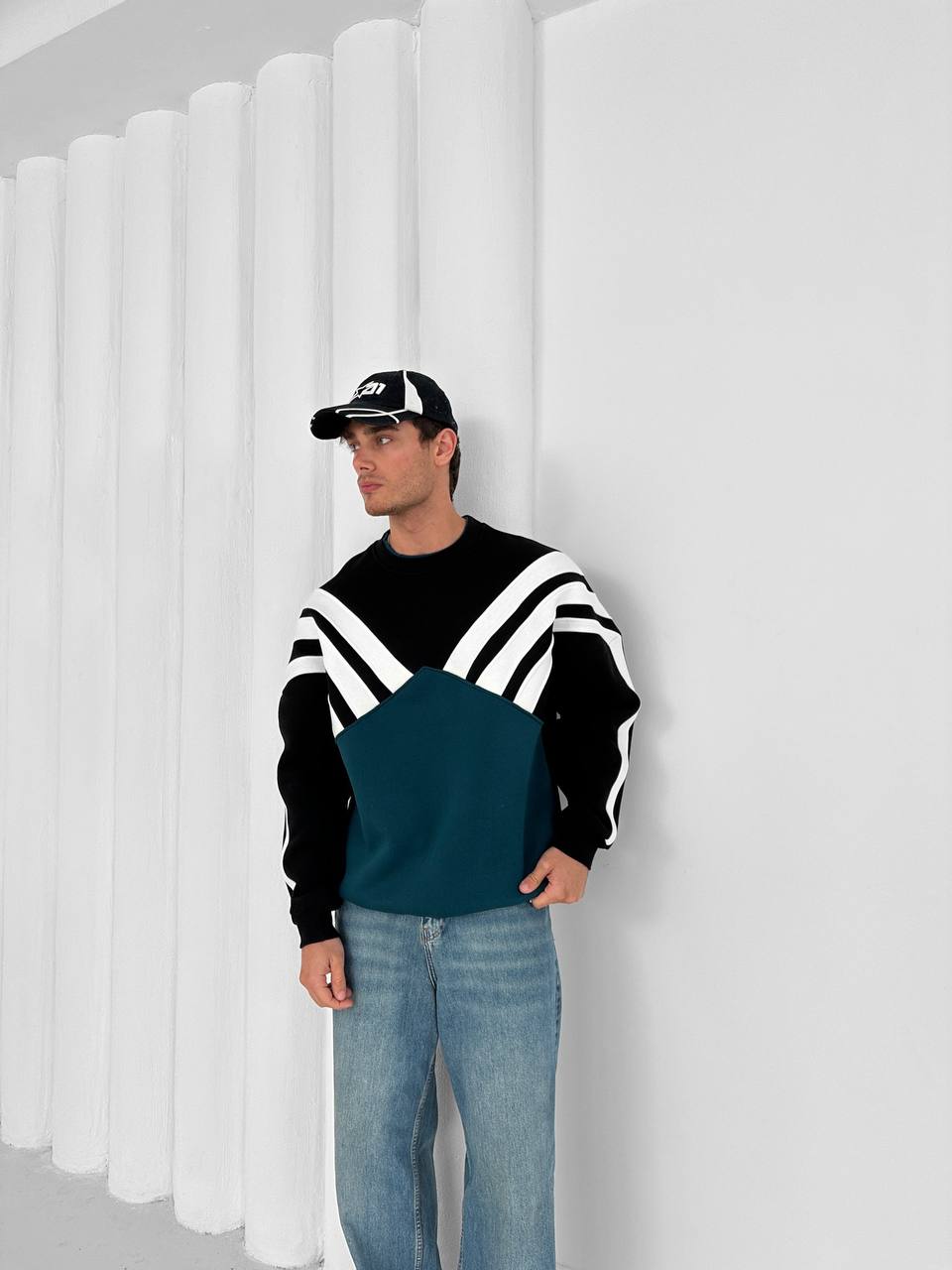90s Color-Block Crewneck Sweatshirt