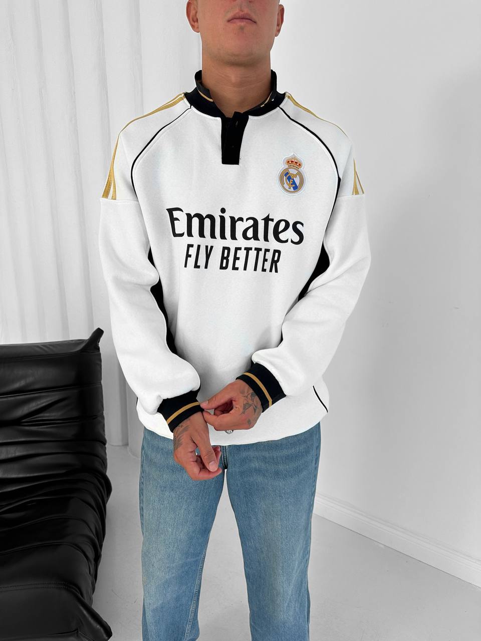 Real Madrid Retro Polo Sweatshirt – Oversized Blokecore Football Style