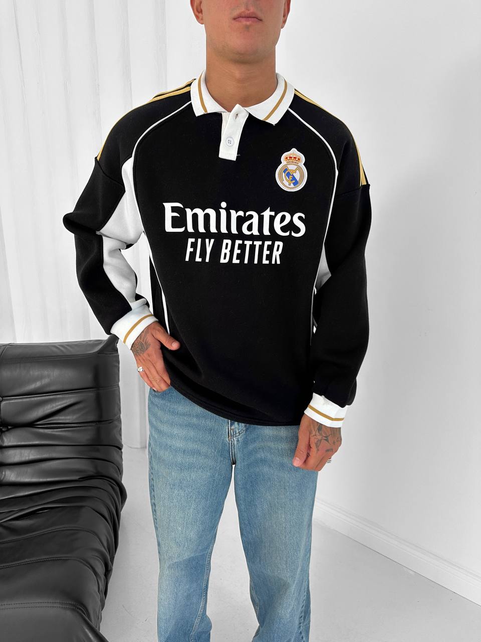 Real Madrid Retro Polo Sweatshirt – Oversized Blokecore Football Style