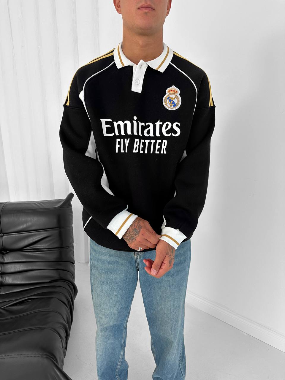 Real Madrid Retro Polo Sweatshirt – Oversized Blokecore Football Style