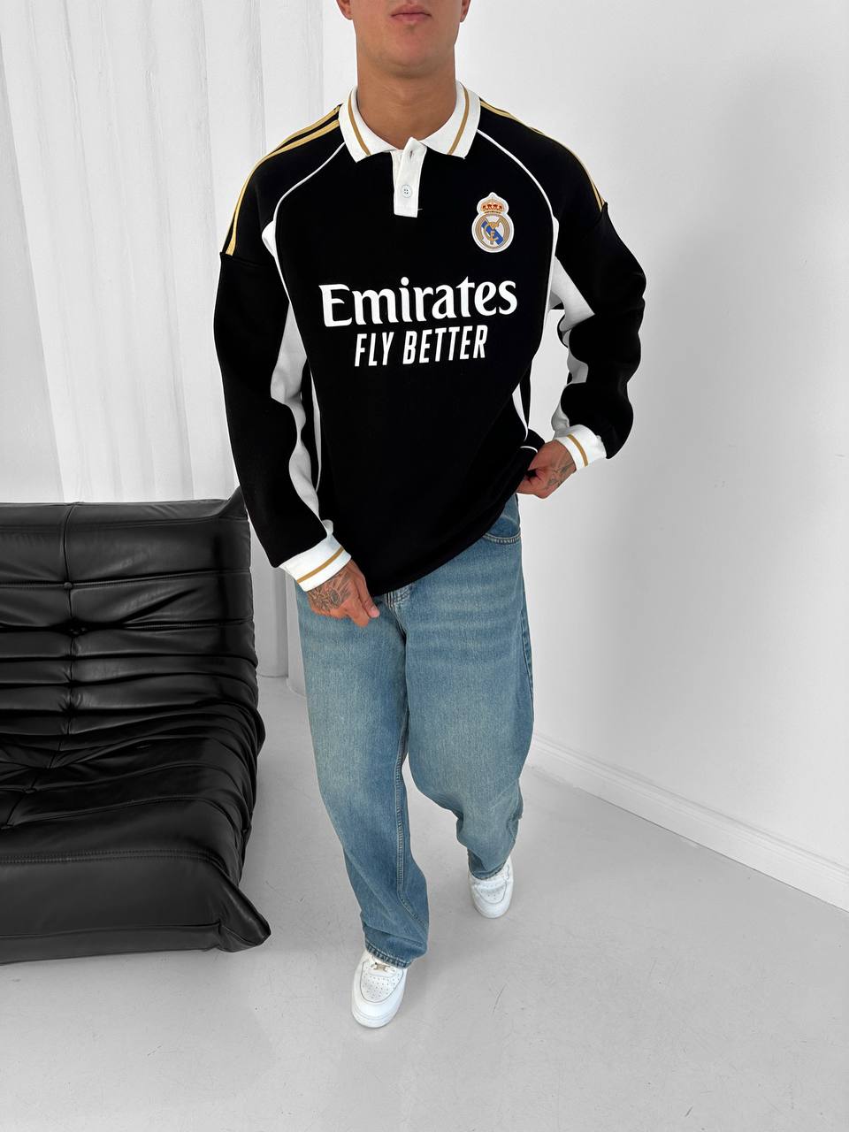 Real Madrid Retro Polo Sweatshirt – Oversized Blokecore Football Style