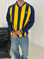 90s Striped V-Neck Sweatshirt