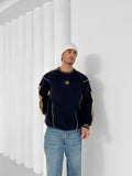 Retro navy crewneck sweatshirt with gold piping and striped ribbed cuffs – Withinblack streetwear