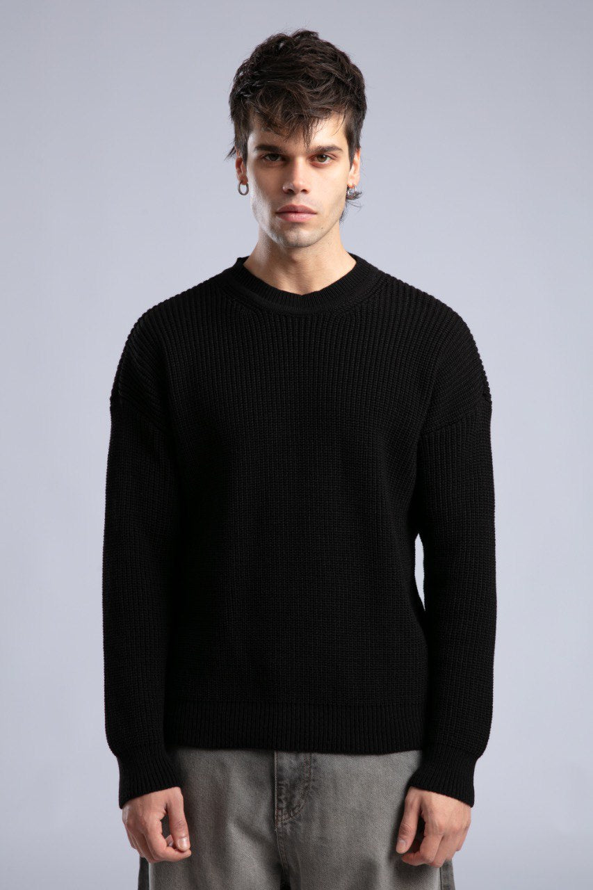 Ribbed Knit Crewneck Sweater – Oversize Unisex Pullover