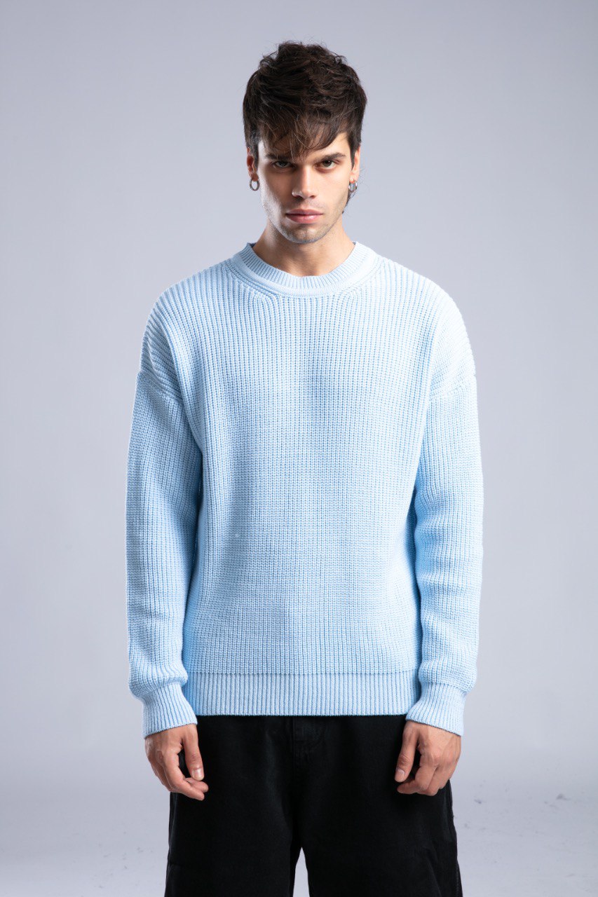 Ribbed Knit Crewneck Sweater – Oversize Unisex Pullover