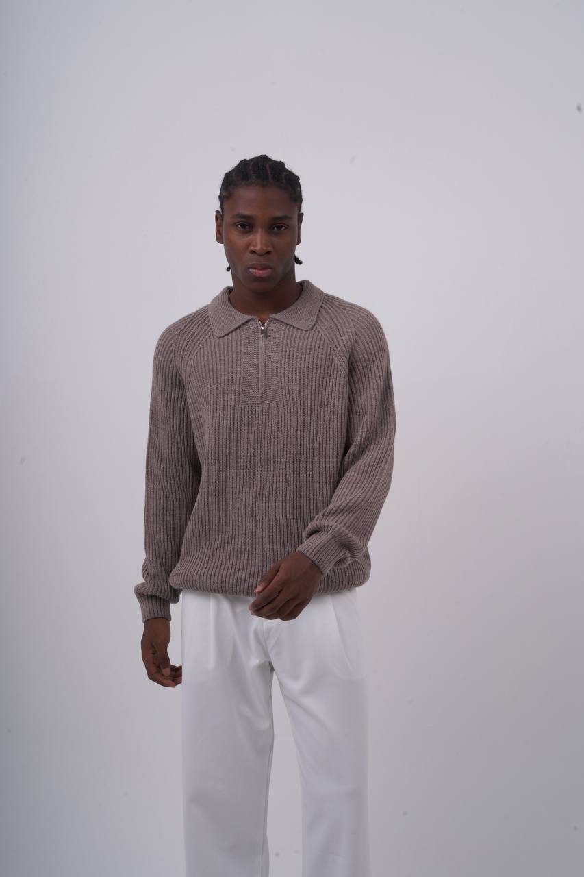 Ribbed Knit Half-Zip Sweater
