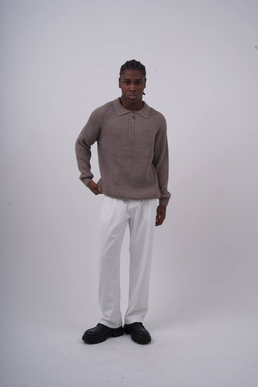 Ribbed Knit Half-Zip Sweater