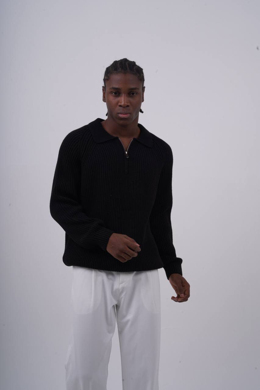 Ribbed Knit Half-Zip Sweater