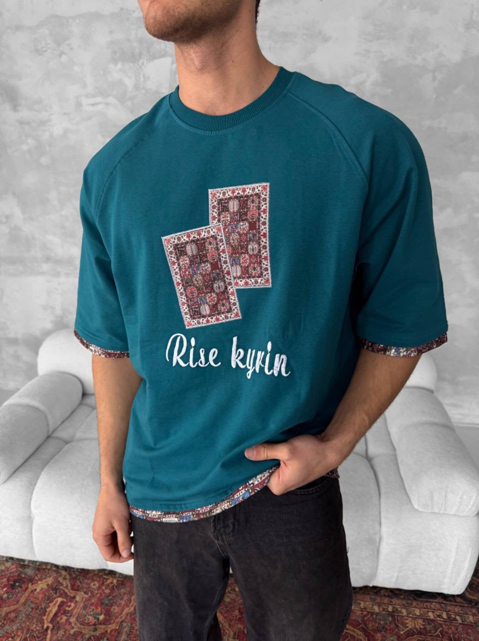Rise kyrin Graphic Tee - Ethnic Carpet Print Shirt