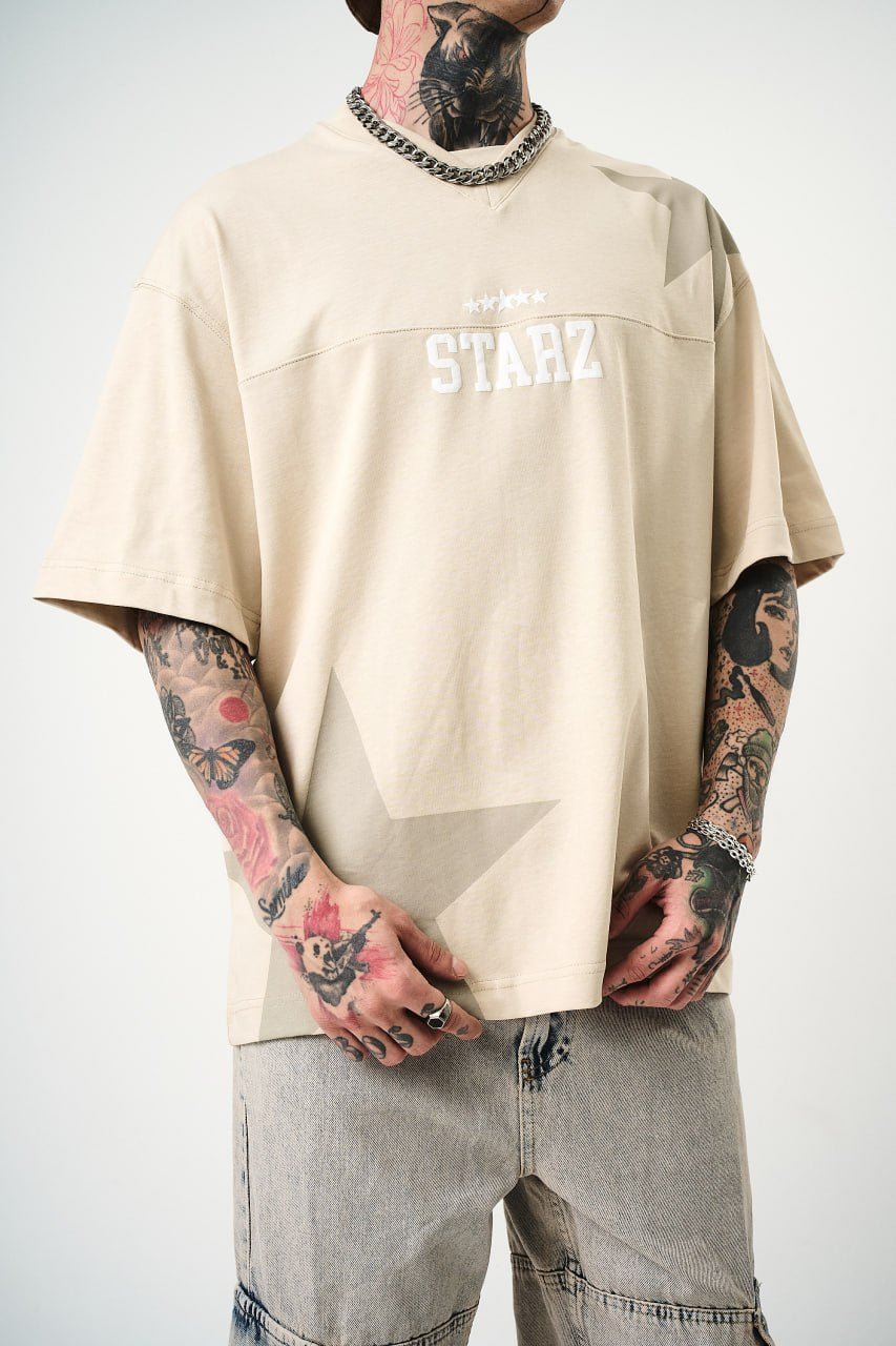 Men's Oversize 'STARZ / 22' Graphic T-Shirt - Streetwear Star Print Tee