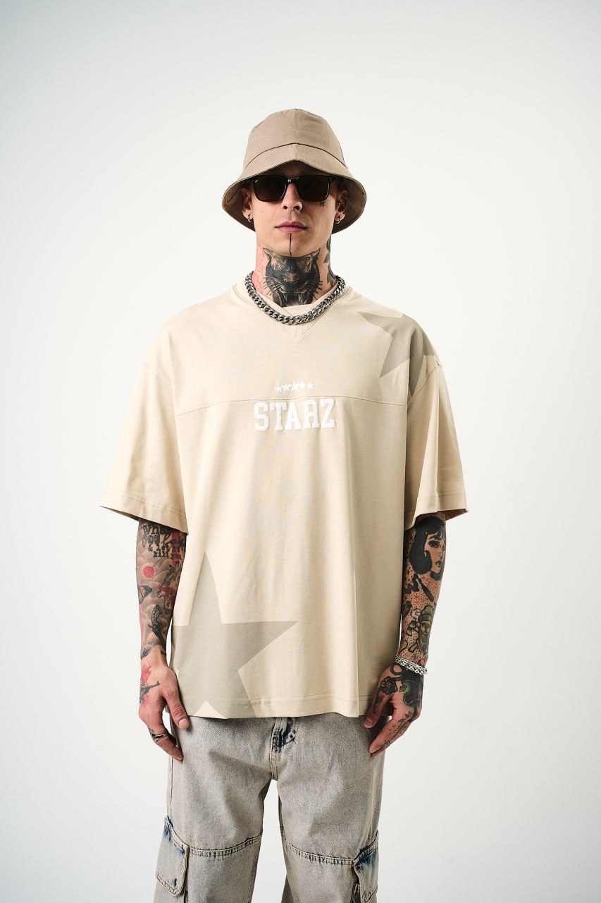 Men's Oversize 'STARZ / 22' Graphic T-Shirt - Streetwear Star Print Tee