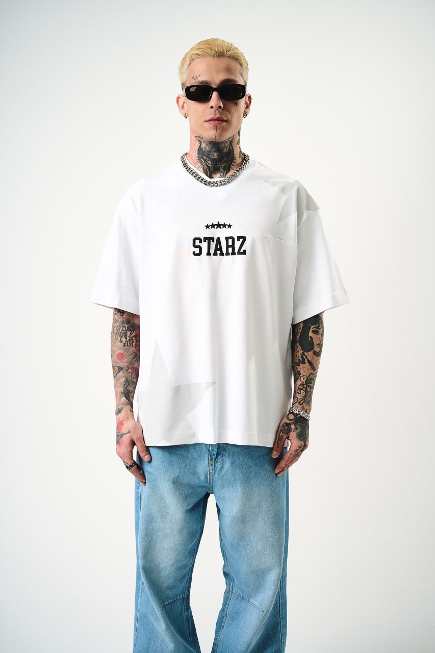 Men's Oversize 'STARZ / 22' Graphic T-Shirt - Streetwear Star Print Tee