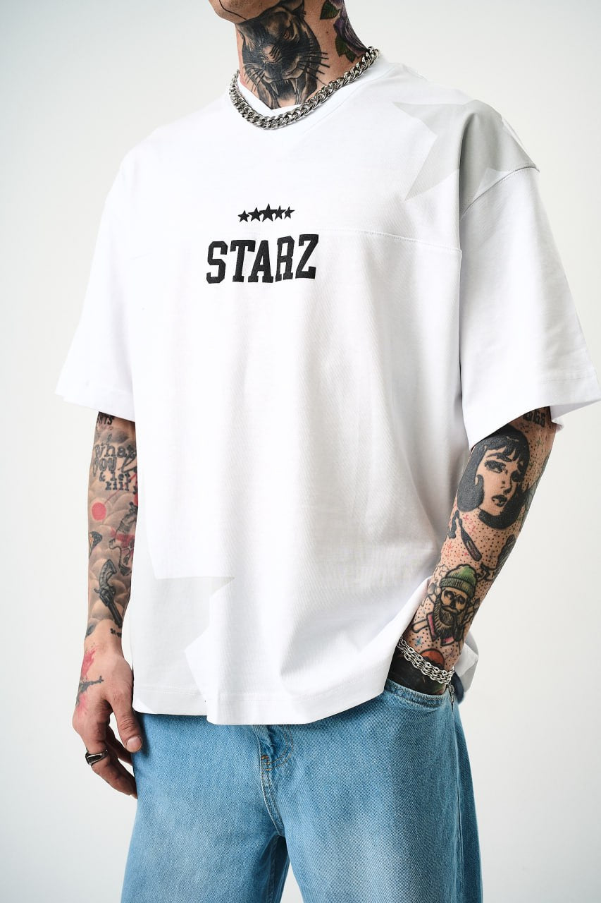 Men's Oversize 'STARZ / 22' Graphic T-Shirt - Streetwear Star Print Tee