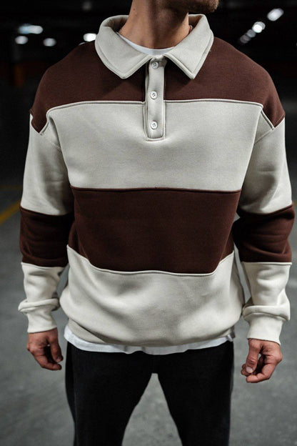 Shirt Collar Two-Toned Buttoned Sweatshirt - Stylish and Comfortable Design