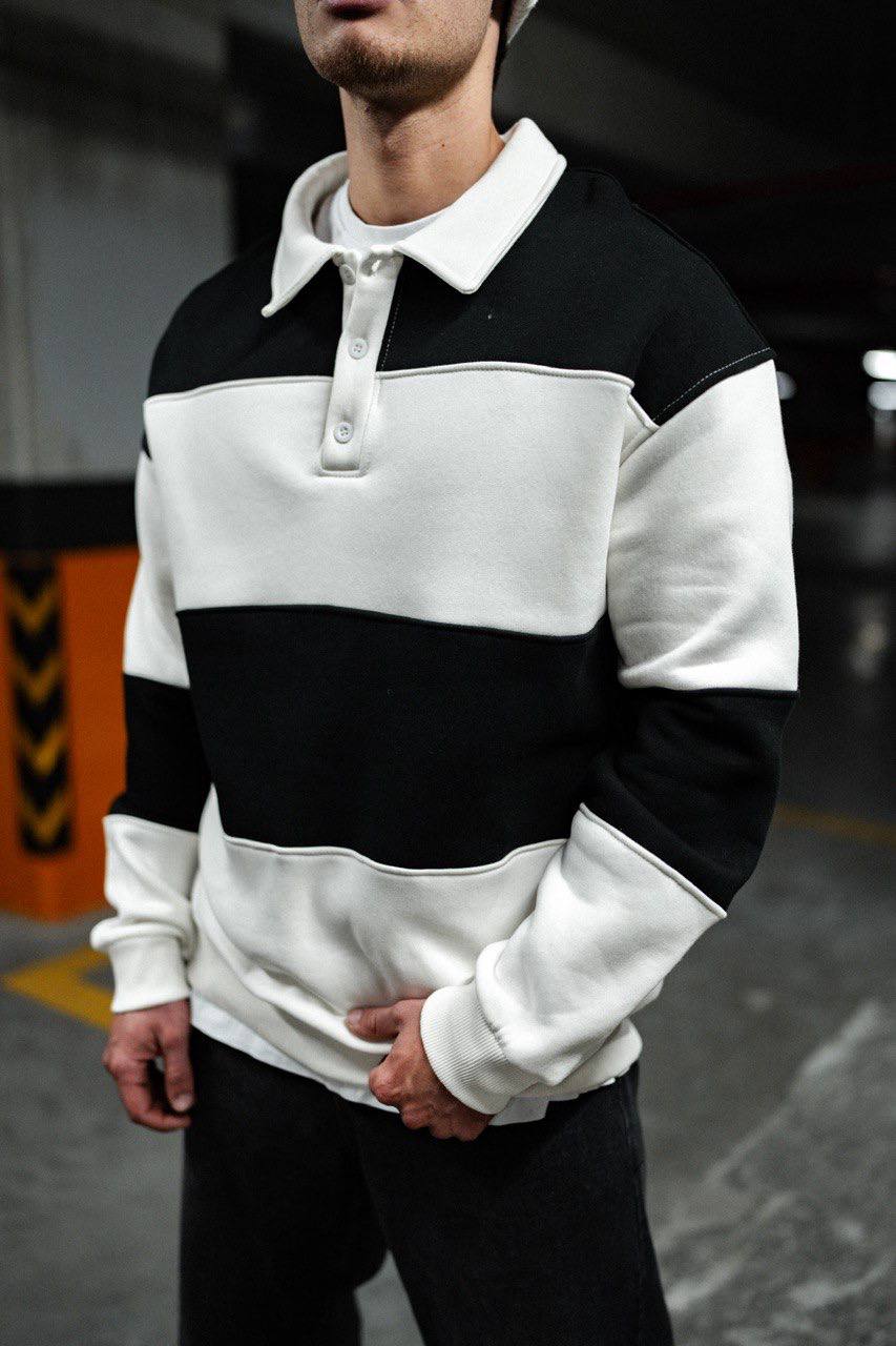 Shirt Collar Two-Toned Buttoned Sweatshirt - Stylish and Comfortable Design