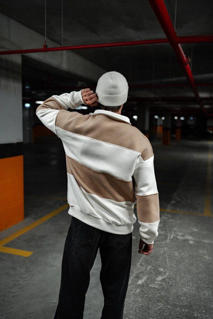 Shirt Collar Two-Toned Buttoned Sweatshirt - Stylish and Comfortable Design