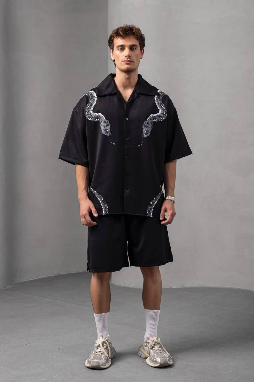 Snake Print Unisex Shirt – Black Button-Up – alternate view