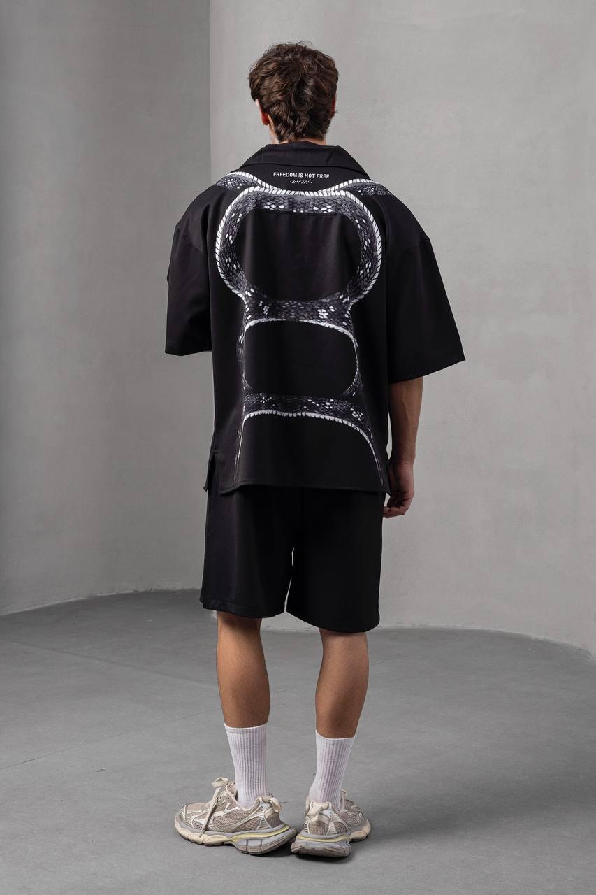 Snake Print Unisex Shirt – Black Button-Up – alternate view