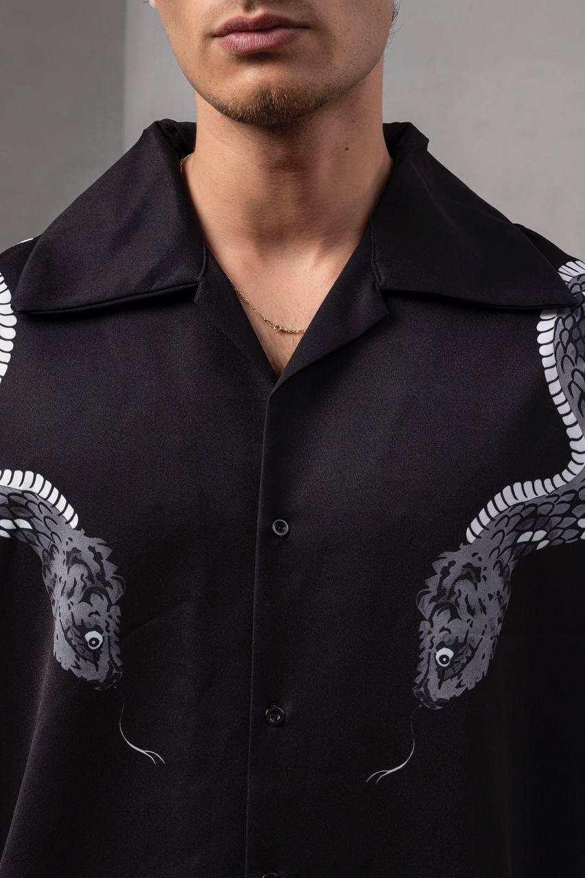 Snake Print Unisex Shirt – Black Button-Up – alternate view