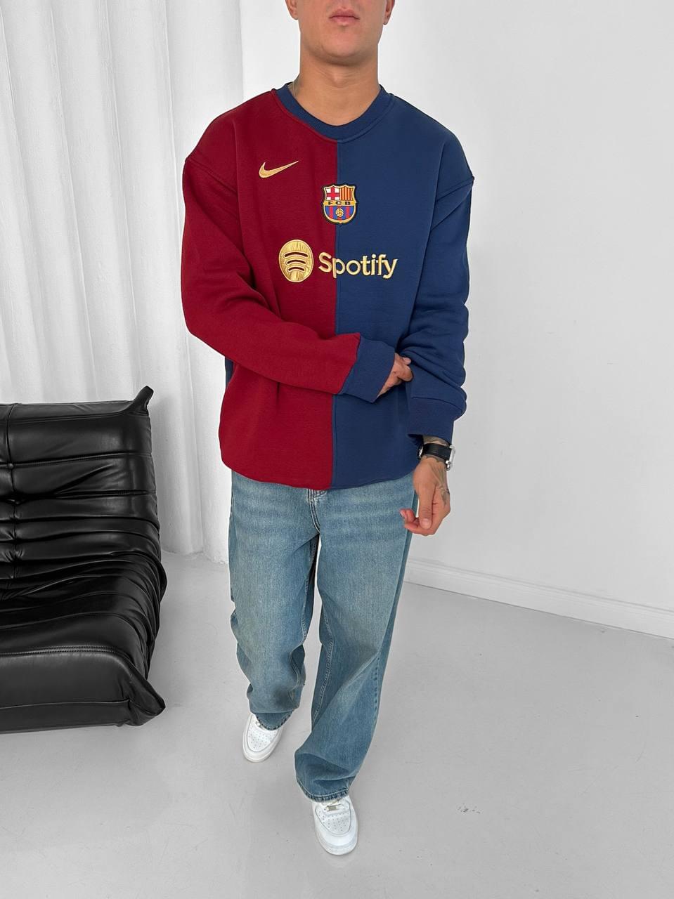 Split Color-Block FC Barcelona "Spotify" Crewneck.
