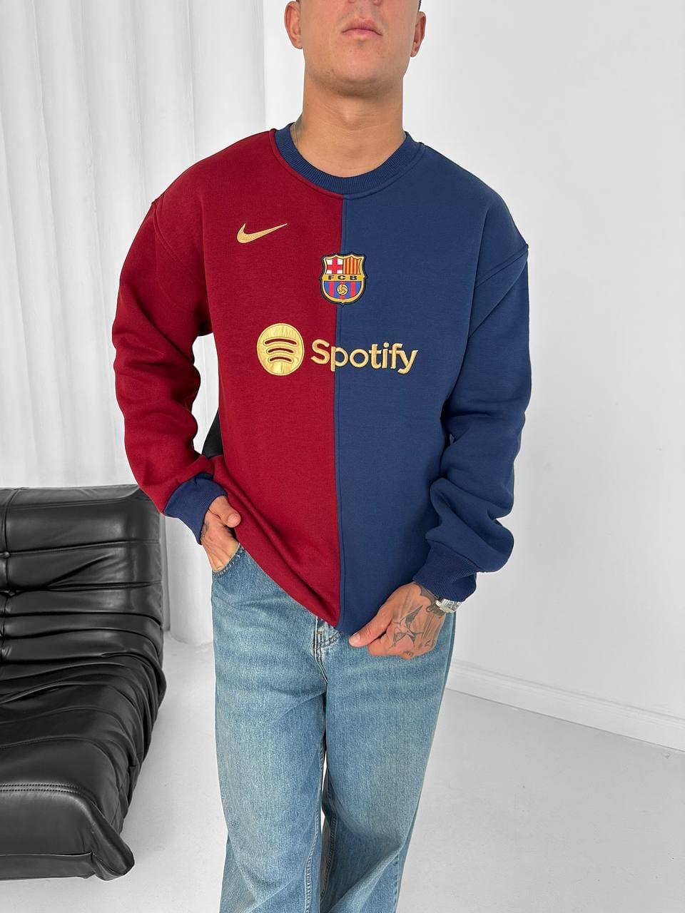 Split red and navy FC Barcelona Spotify crewneck sweatshirt – Withinblack retro streetwear