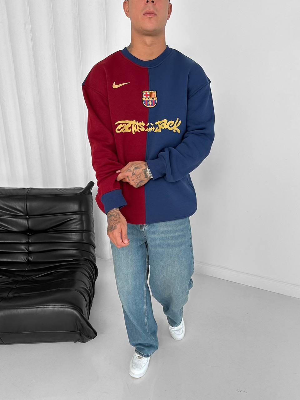 Split Color-Block Cactus Jack x Barcelona Crewneck.