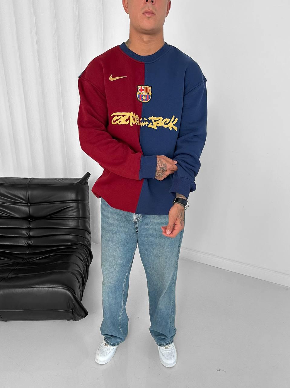 Split Color-Block Cactus Jack x Barcelona Crewneck.