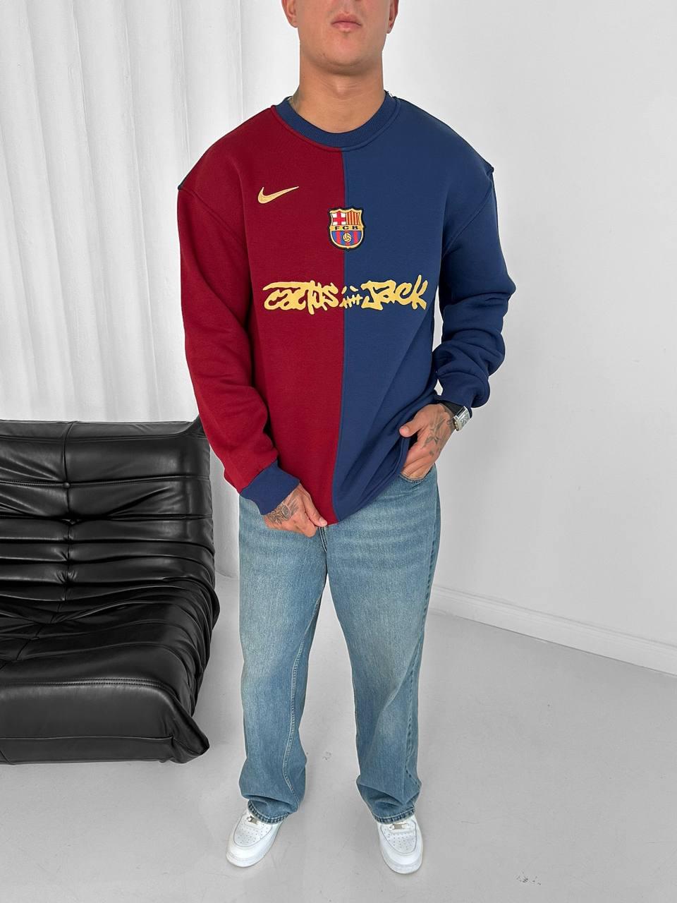 Split Color-Block Cactus Jack x Barcelona Crewneck.