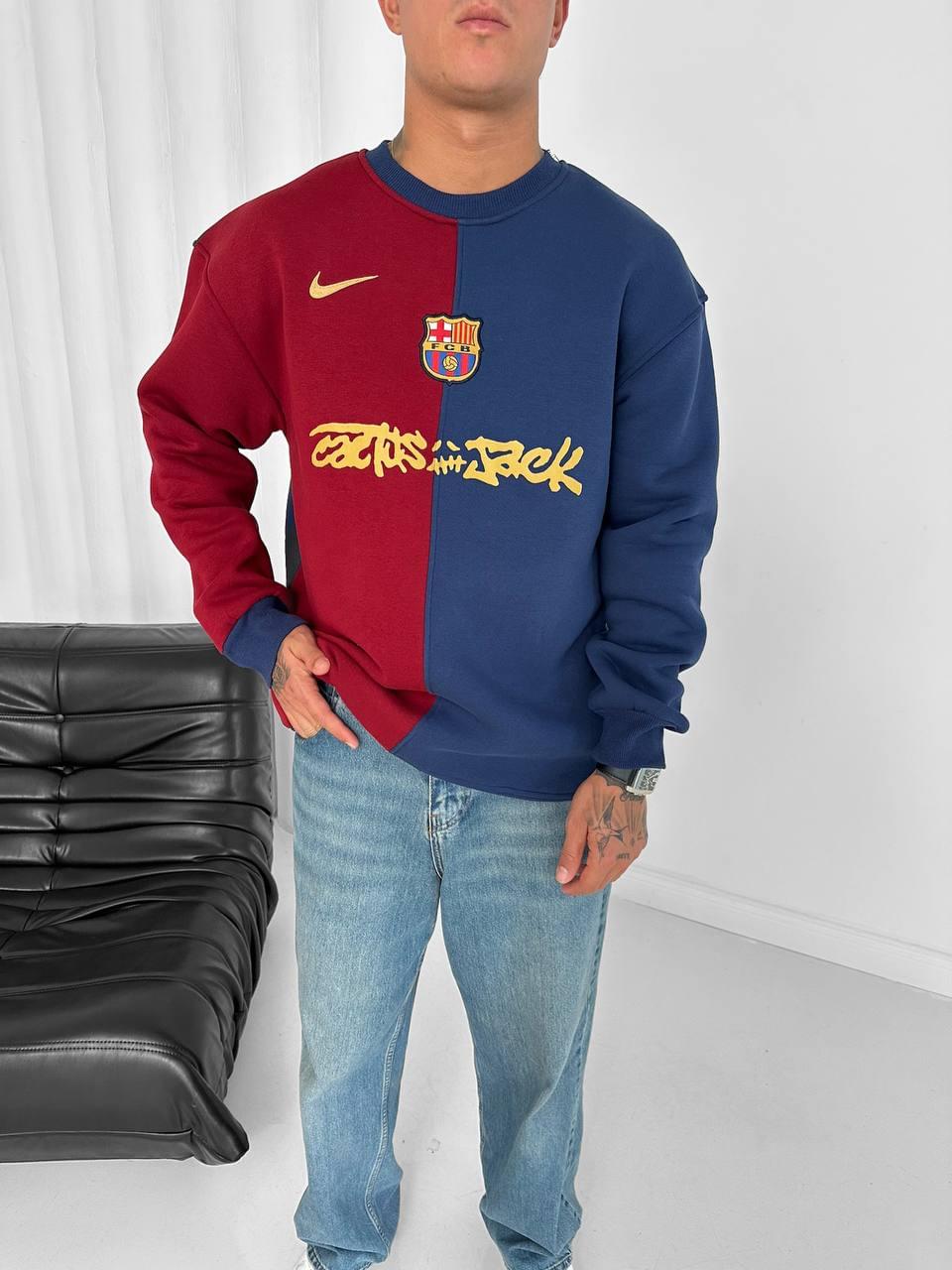 Split Color-Block Cactus Jack x Barcelona Crewneck.
