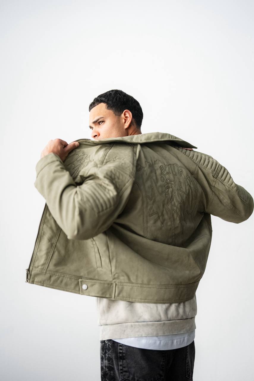 Heavy Cotton 3D Embroidered Jacket – Stone Green