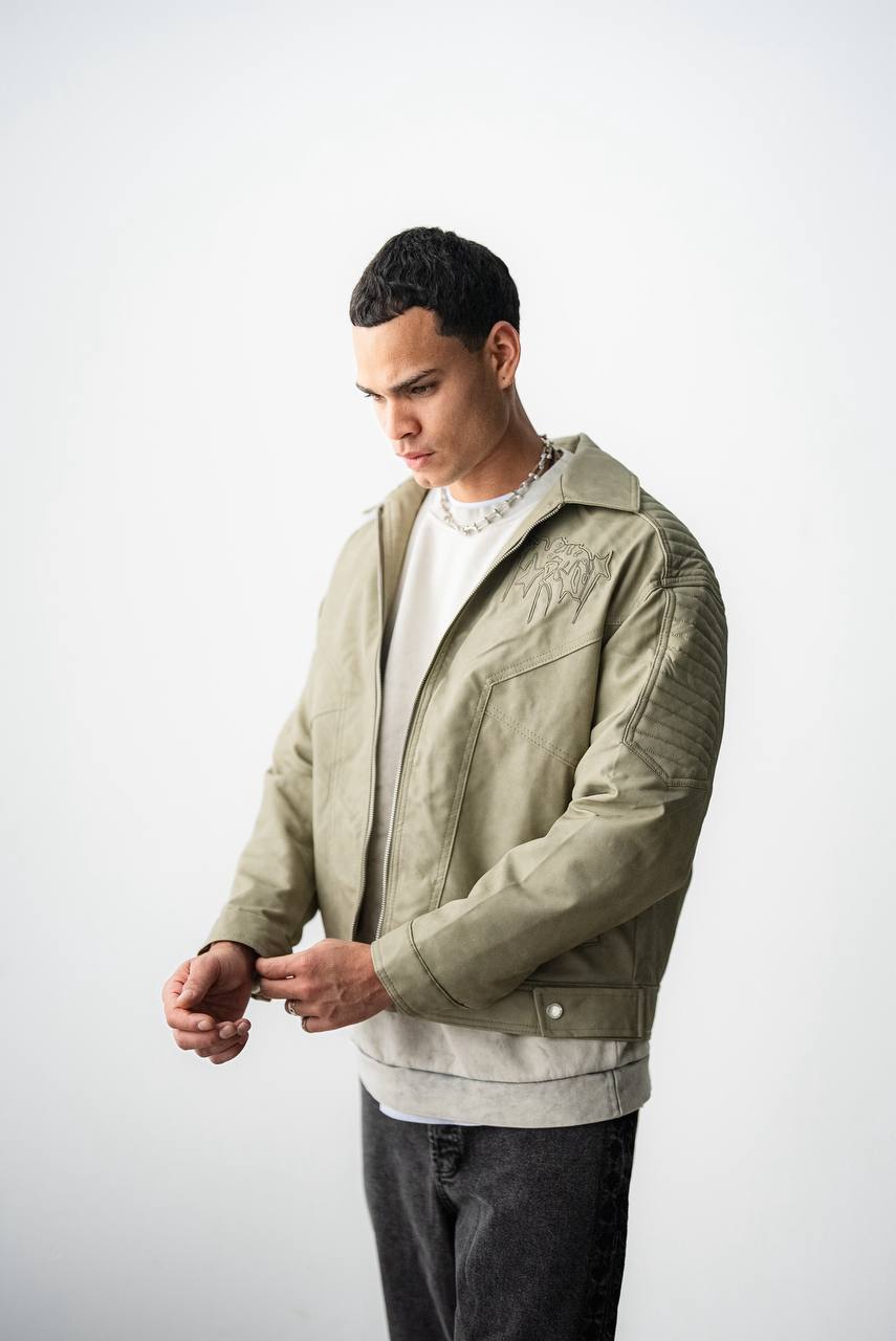 Heavy Cotton 3D Embroidered Jacket – Stone Green