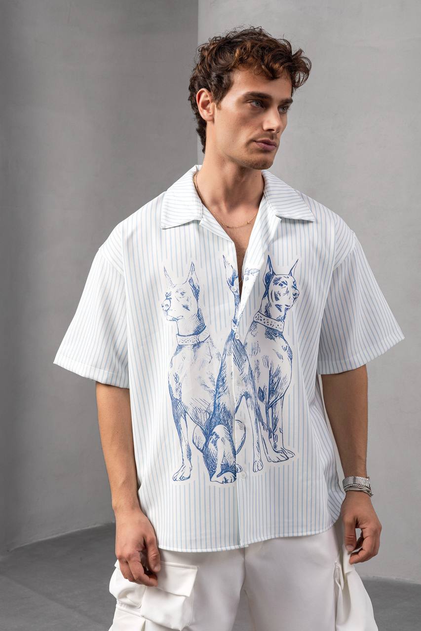 Striped Dog Print Shirt