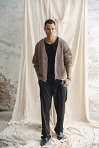 Textured Knit Cardigan – Taupe Brown