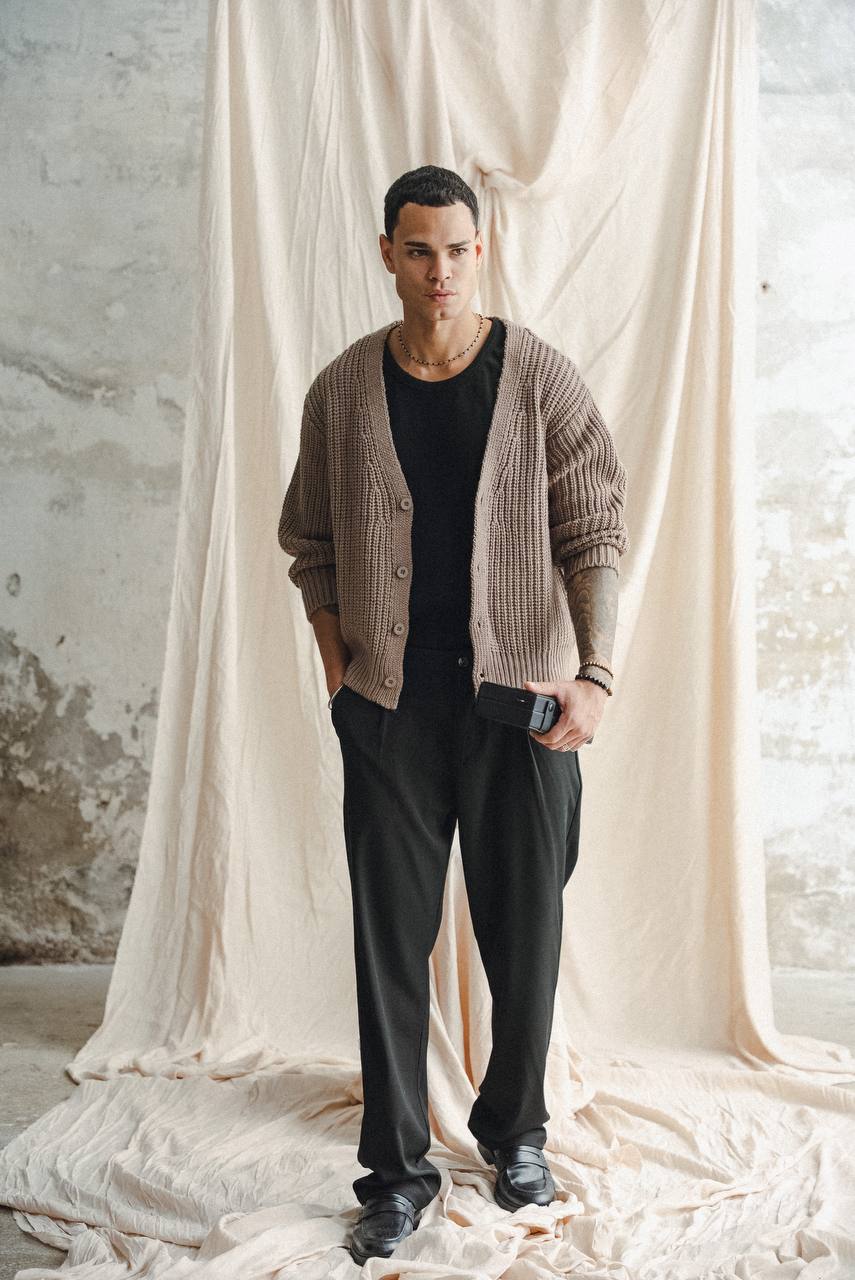 Textured Knit Cardigan – Taupe Brown