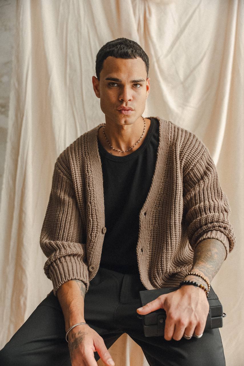 Textured Knit Cardigan – Taupe Brown