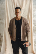 Textured Knit Cardigan – Taupe Brown