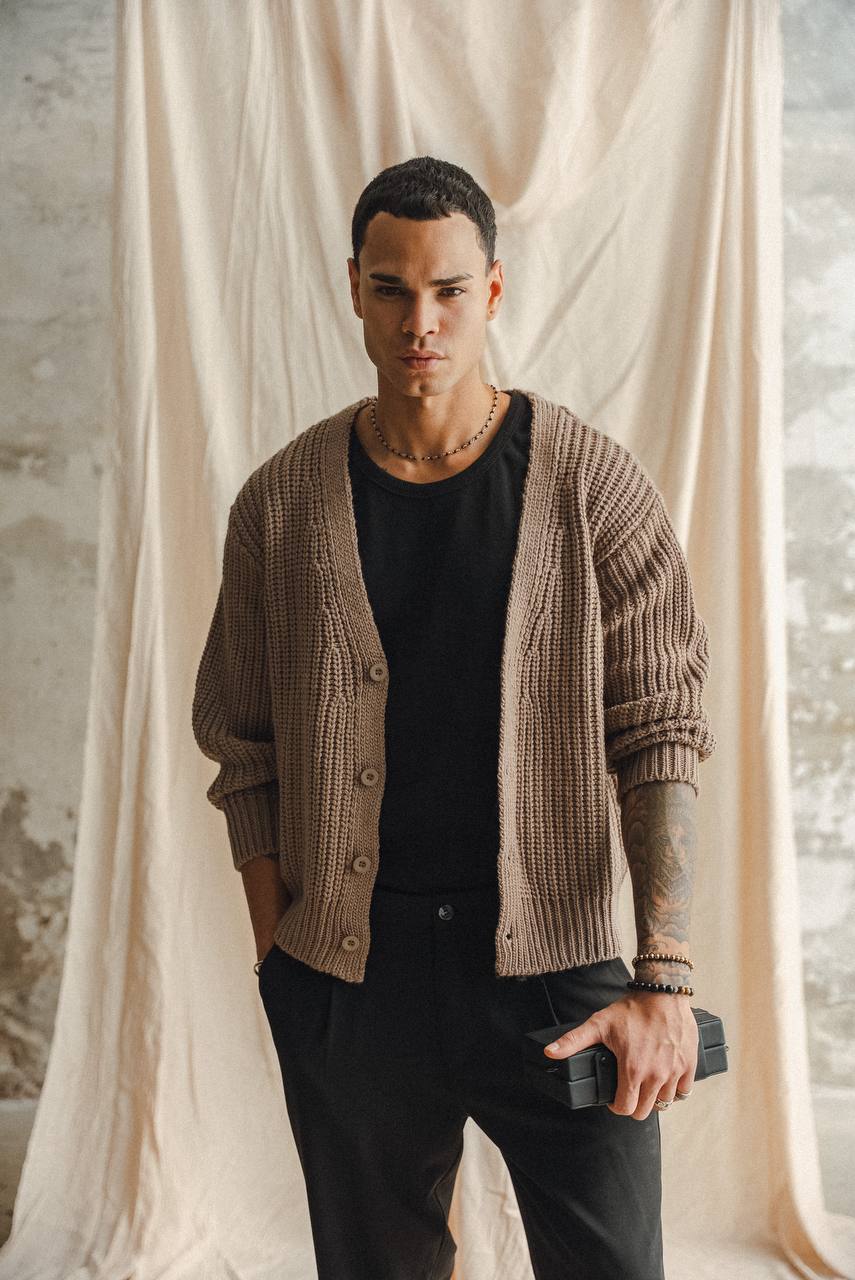 Textured Knit Cardigan – Taupe Brown