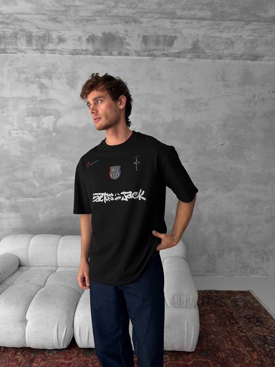 Travis Scott × FC Barcelona コラボ Tシャツ WithinBlack: Travis Scott Cactus Jack FC Barcelona Tee - Mens