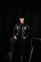 Tulip Embroidered Vegan Leather Bomber Jacket