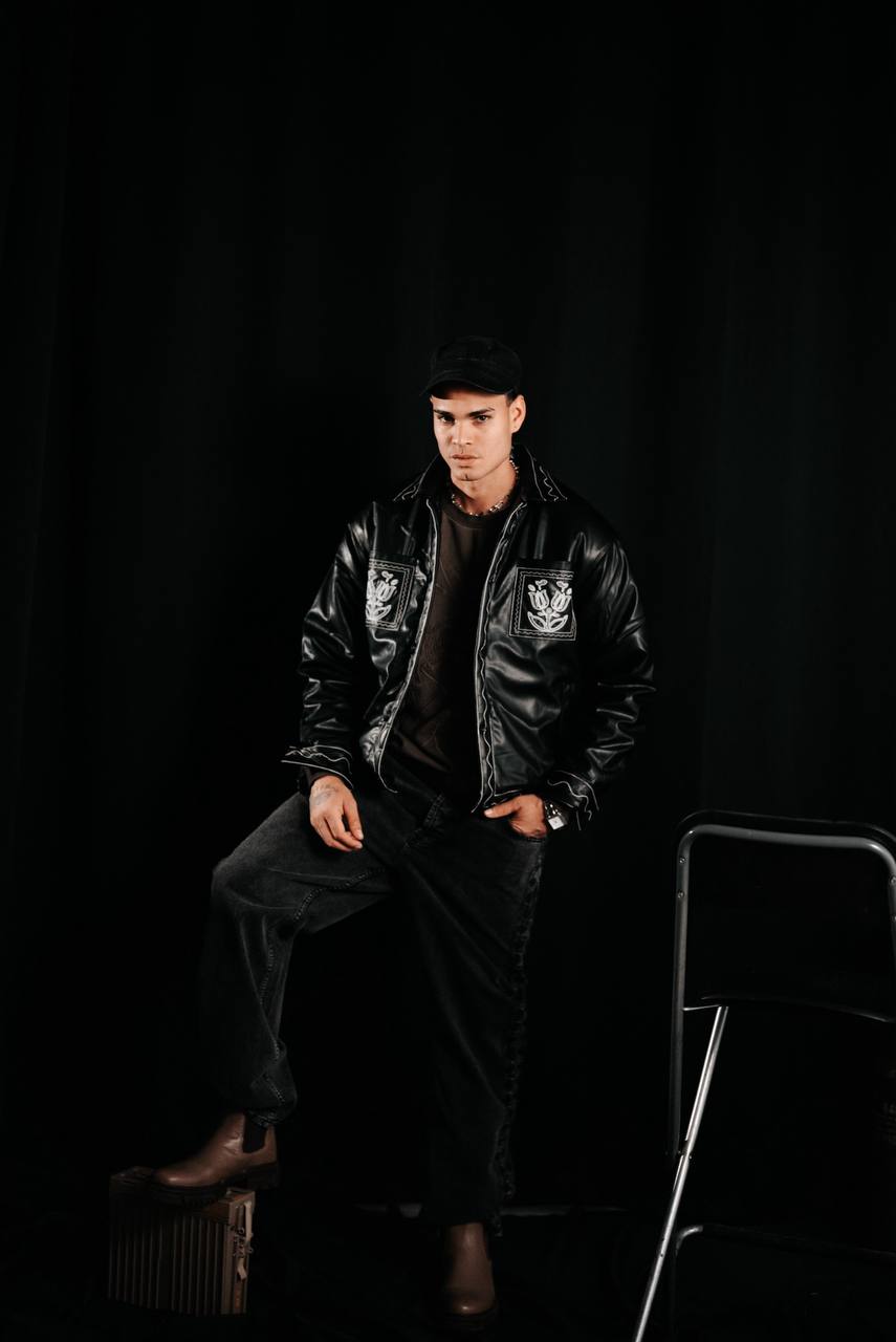 Tulip Embroidered Vegan Leather Bomber Jacket