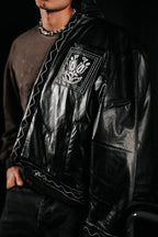 Tulip Embroidered Vegan Leather Bomber Jacket