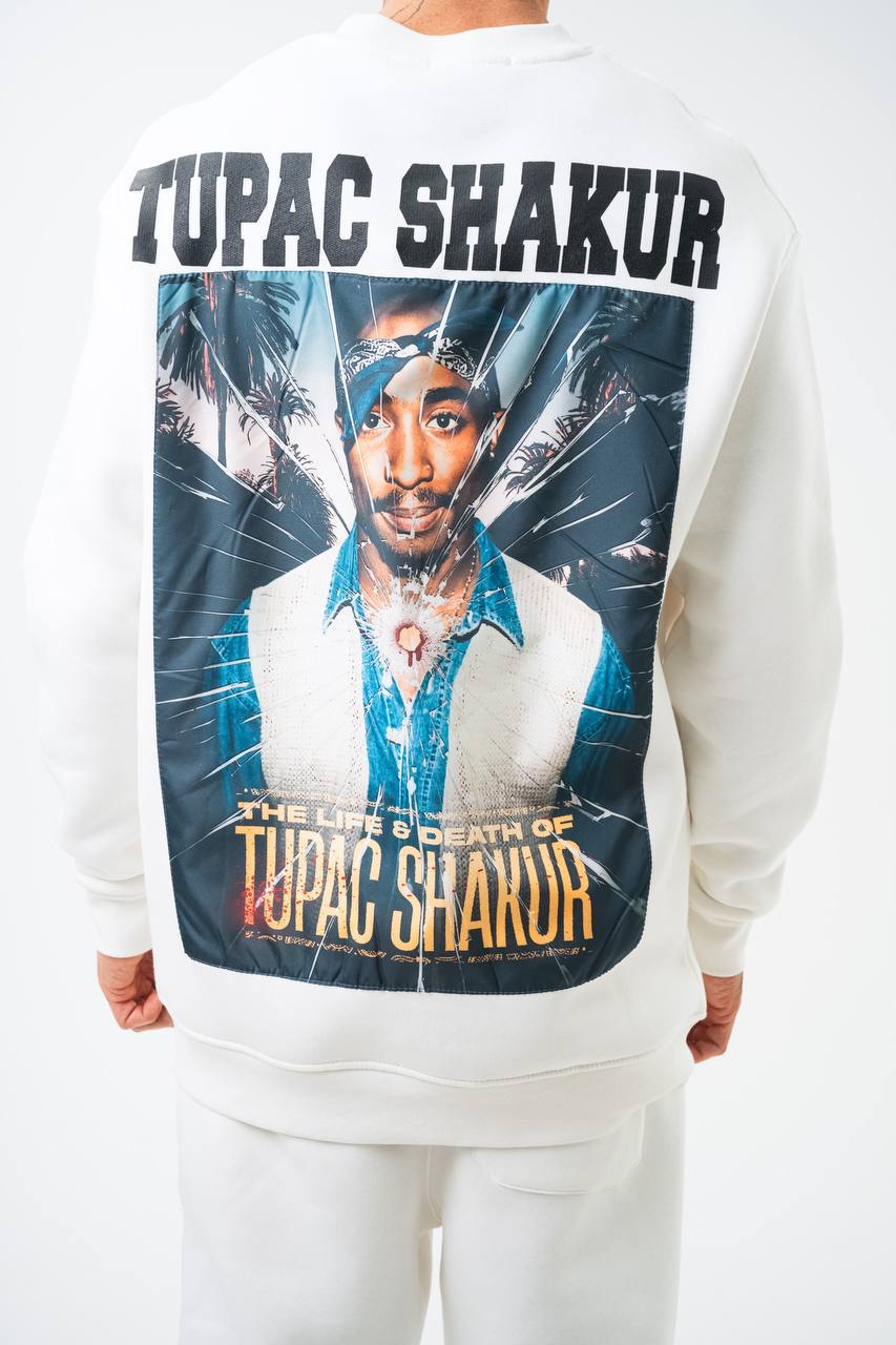 Tupac Shakur Oversized Sweatshirt: The Life & Death Graphic