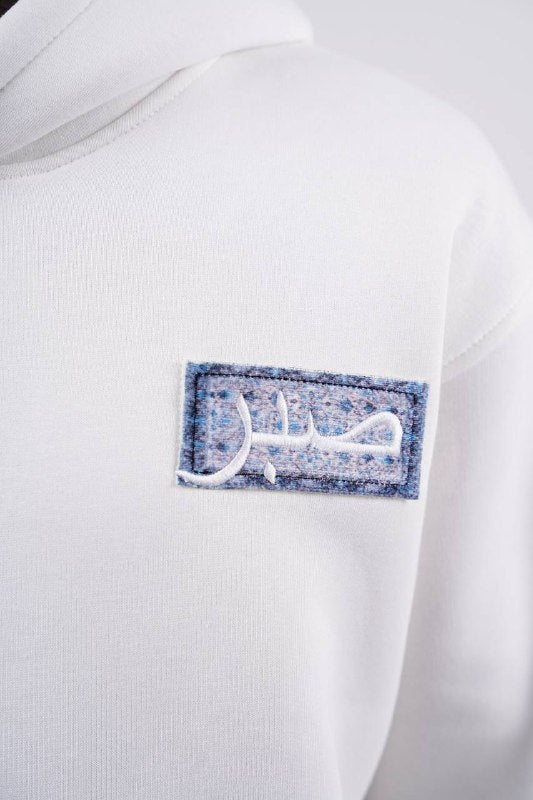 Purple Medallion Tile Art Oversized Hoodie in White - detail