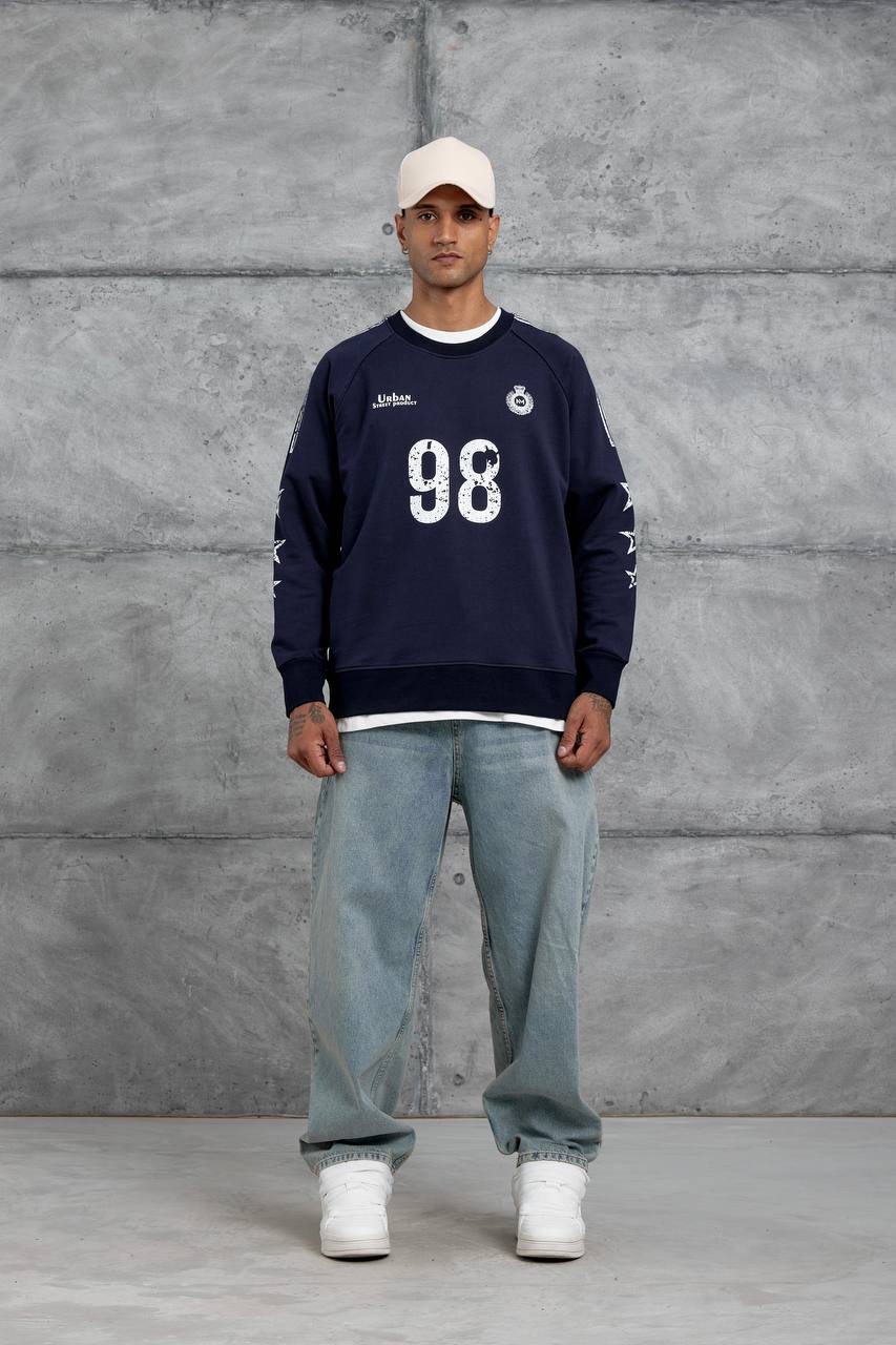 Unisex "98" Distressed Graphic Sweatshirt – Varsity Streetwear Pullover