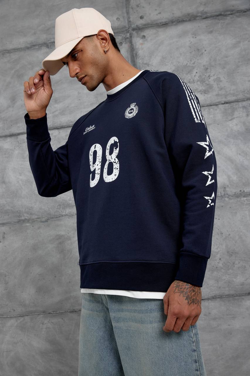 Unisex "98" Distressed Graphic Sweatshirt – Varsity Streetwear Pullover