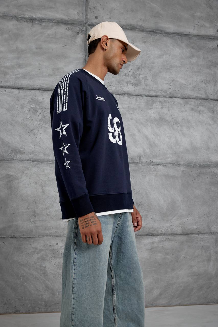 Unisex "98" Distressed Graphic Sweatshirt – Varsity Streetwear Pullover