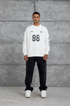Unisex "98" Distressed Graphic Sweatshirt – Varsity Streetwear Pullover