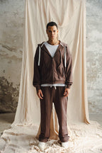 Unisex Raw Seam Fleece Tracksuit Set – Brown