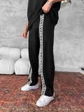 Unisex Cotton Joggers with Side Pattern / Black Streetwear Pants