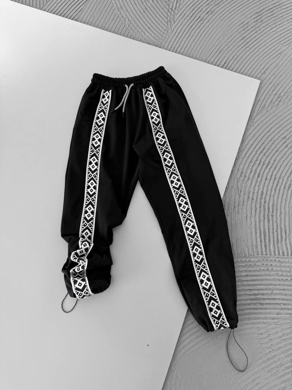 Unisex Cotton Joggers with Side Pattern / Black Streetwear Pants.